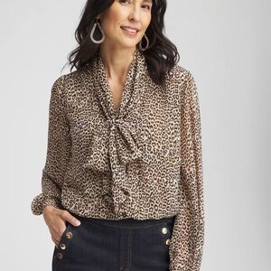 Chico’s Leopard Print Bow Tie Blouse Large